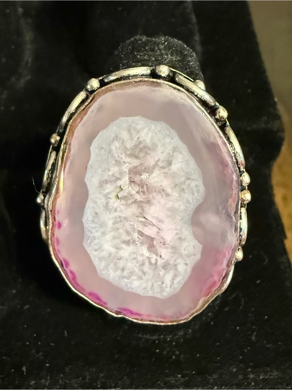 Handcrafted Pink Agate Geode Sterling Statement Ring